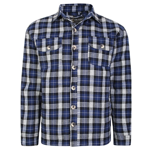 KAM Button Thru Sherpa Lined Shirt Navy